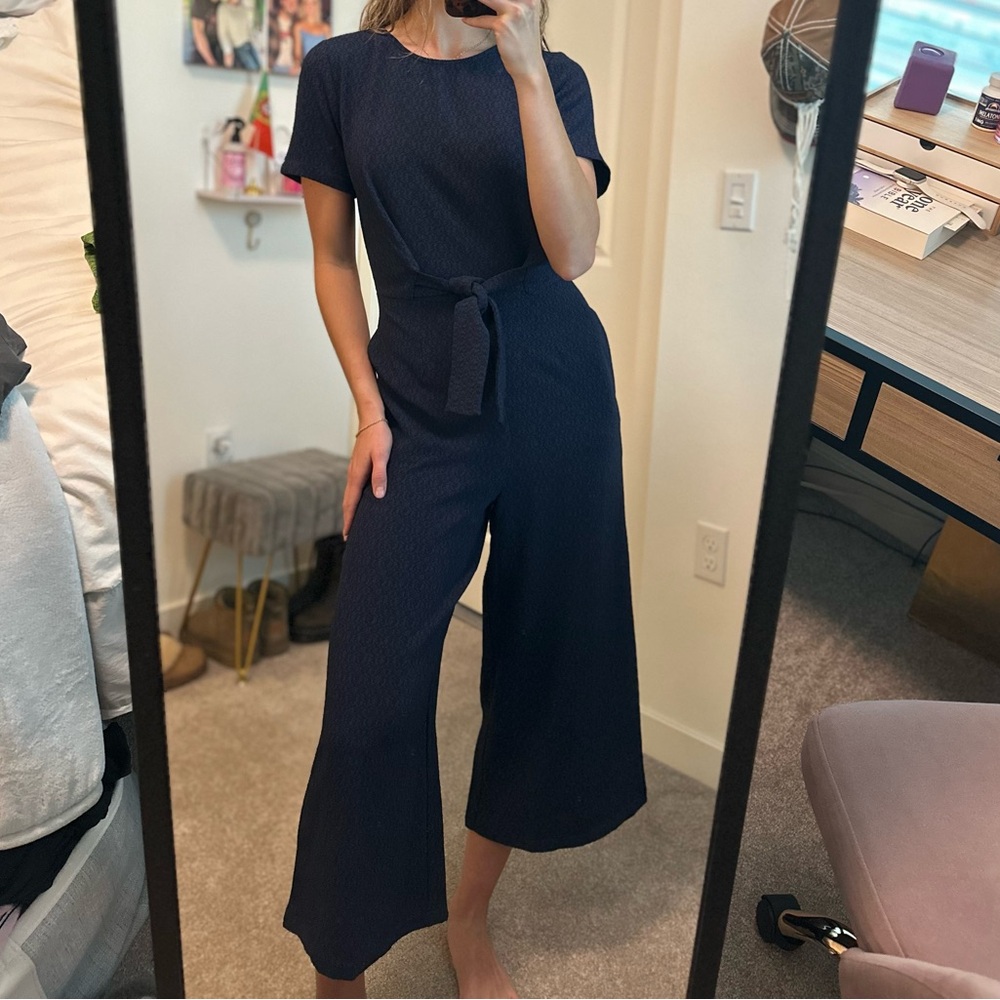 Lulus Main Thing Tie Front Cropped Wide Leg Culotte Jumpsuit Women's Small